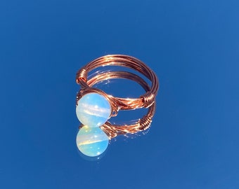 Mondstein Opal draht gewickelt Ring