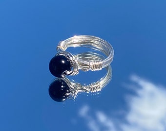 schwarzer Jaspis draht gewickelt Ring