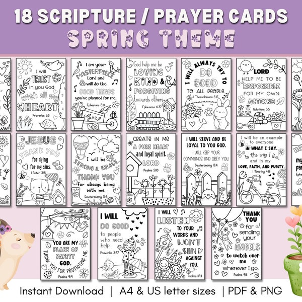 18 Coloring Scripture Cards for Kids | Printable Scripture Cards | Bible Verse Memory Cards | Bible Verse Bookmarks | Kids Bible Study