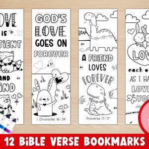 12 Coloring Bible Verse Bookmarks for Kids | Printable Love Bookmarks | Bible Verse Bookmarks | Kids and Student Gifts | Quite Time Activity