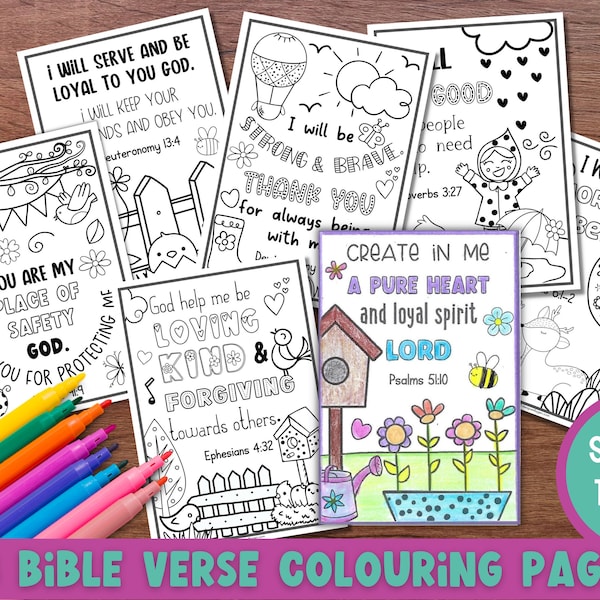 18 Bijbelvers Kleurplaten voor kinderen | Afdrukbare Schriftkleurplaten | Christelijke kinderkleurplaten