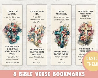 8 Bible Verse Bookmarks | Printable Easter-themed Bookmarks | Christian Bookmarks for Women |  Gifts for Women  |  Christian Gifts