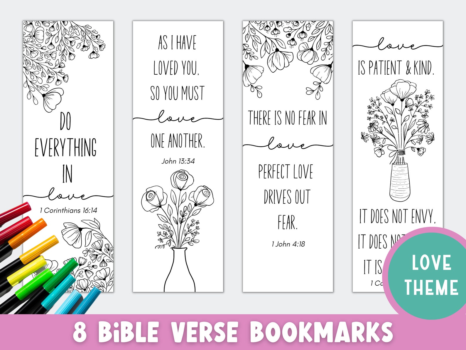 8 Coloring Bible Verse Bookmarks | Printable Love-themed Bookmarks ...