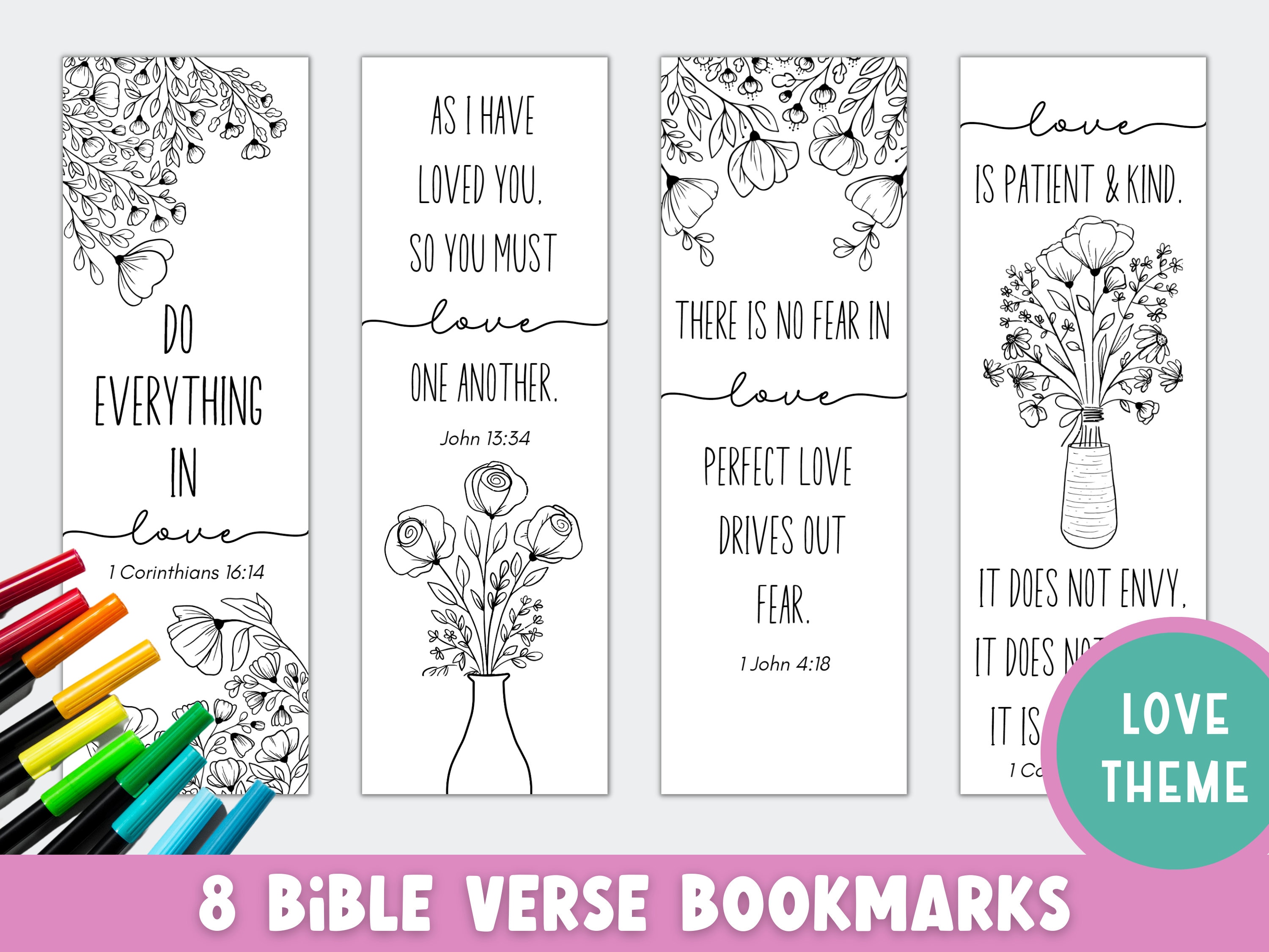 8 Coloring Bible Verse Bookmarks | Printable Love-themed Bookmarks ...