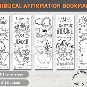 10 Coloring Biblical Affirmation Bookmarks for Kids | Printable Affirmation Bookmarks | Bible Verse Bookmarks  |  Kids and Student Gifts