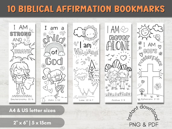 Christian Coloring Bookmarks for Kids - Affirmation Bible Verse Set
