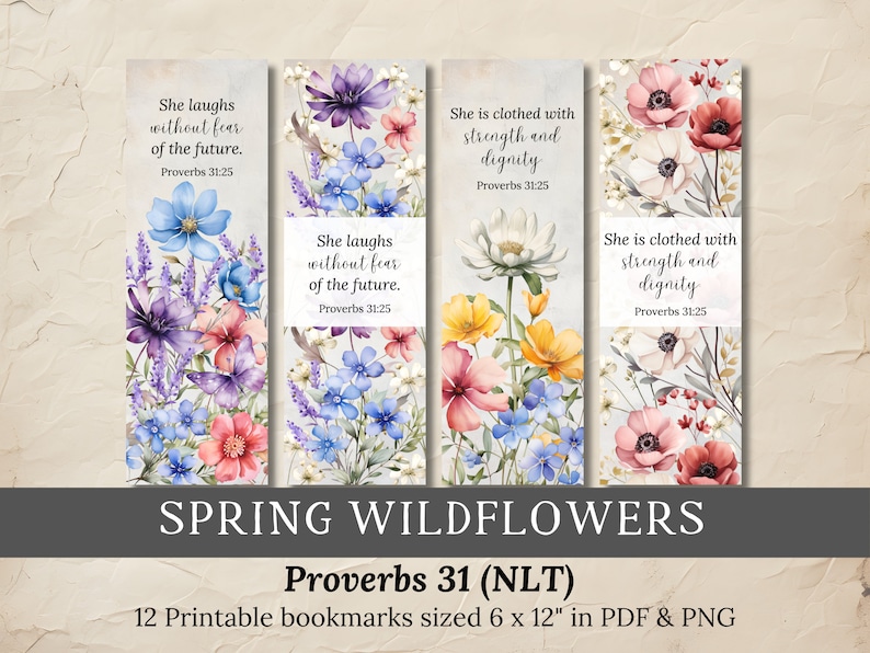 Bible Verse Bookmarks for Women Wildflower Bookmarks Proverbs 31 Printable Christian Bookmarks ...