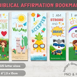 10 Biblical Affirmation Bookmarks for Kids | Printable Affirmation Bookmarks | Bible Verse Bookmarks  |  Kids and Student Gifts