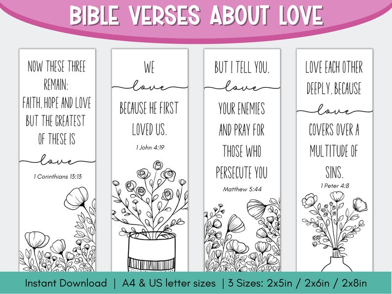 8 Coloring Bible Verse Bookmarks | Printable Love-themed Bookmarks ...