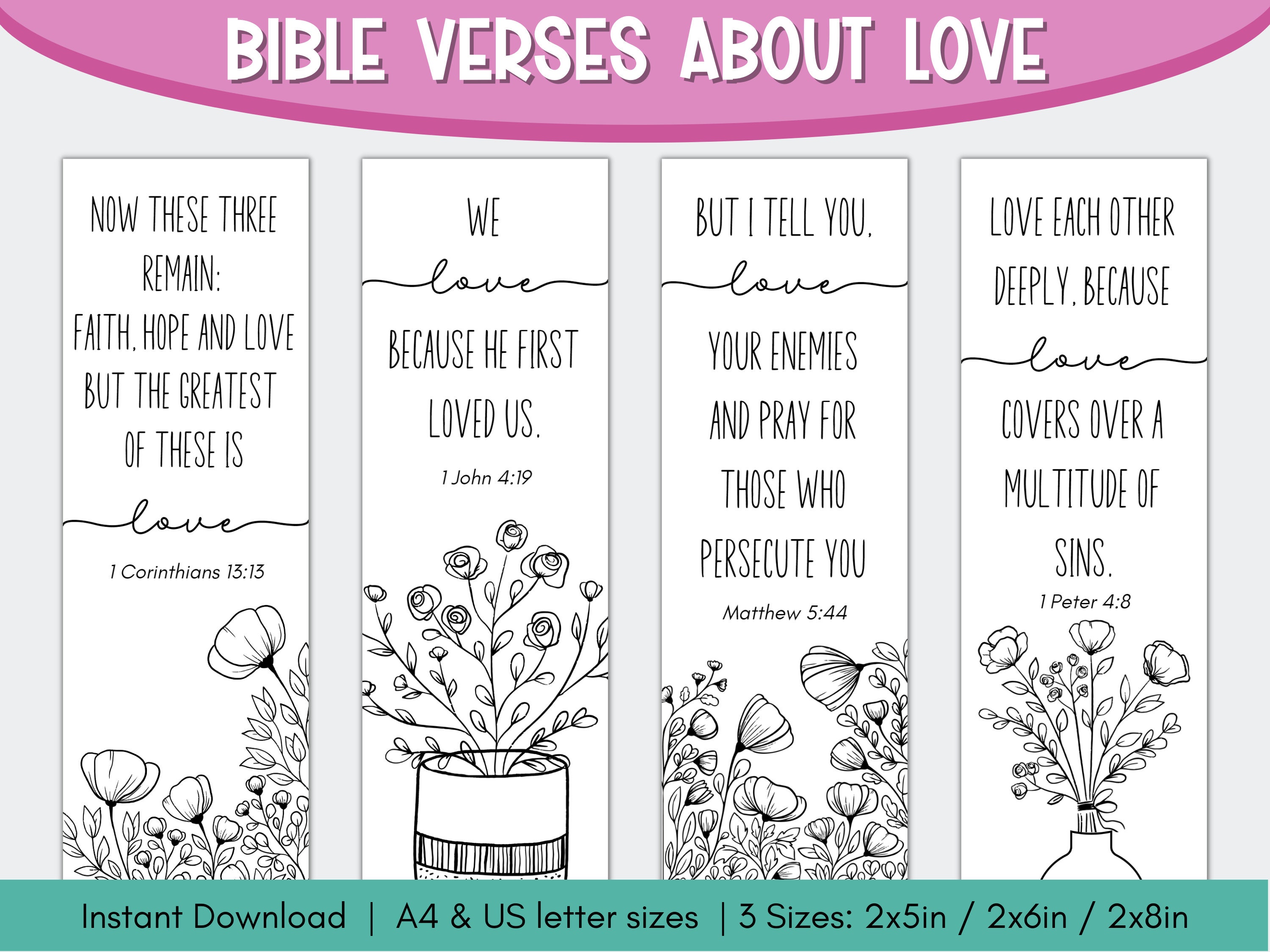 8 Coloring Bible Verse Bookmarks | Printable Love-themed Bookmarks ...