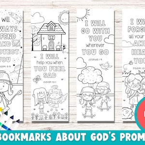 12 Coloring Bible Verse Bookmarks for Kids | Printable Gods Promises Bookmarks | Bible Verse Bookmarks  | Kids Gifts | Kids Bible Study