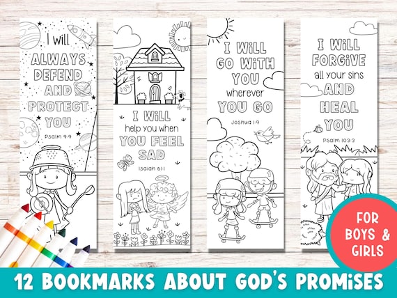 12 Coloring Bible Verse Bookmarks for Kids | Printable Gods Promises Bookmarks | Bible Verse Bookmarks  | Kids Gifts | Kids Bible Study