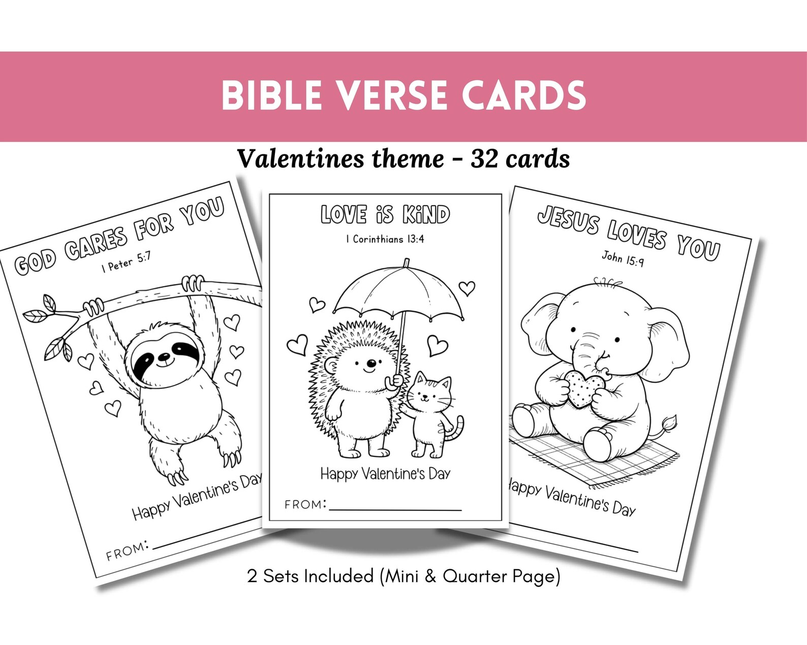 Christian Valentine Cards for Kids, Coloring Bible Verse Animal ...