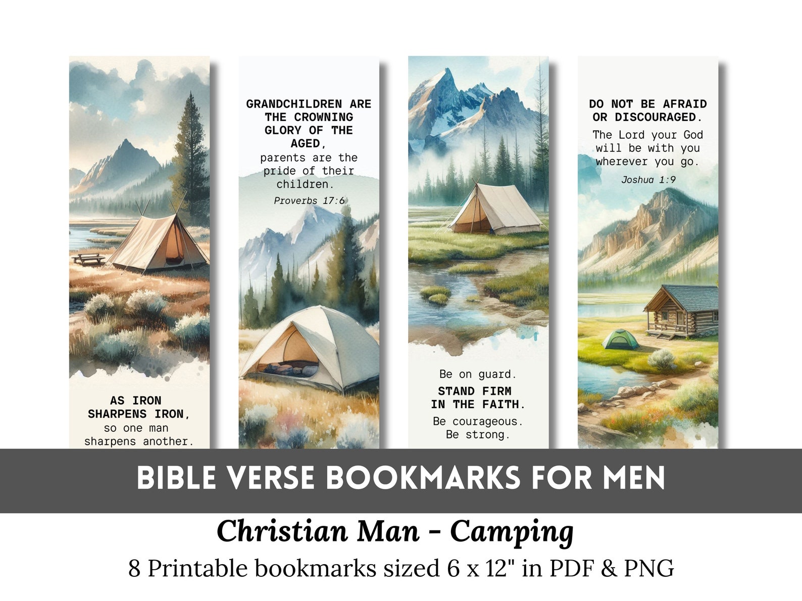 Christian Men Bible Verse Printable Bookmark Set | Camping Bookmarks ...
