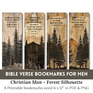 Christian Men Bible Verse Printable Bookmark Set | Forest Silhouette | Scripture Bookmarks for Boys |  PNG Bookmark Set |  Father&#39;s Day