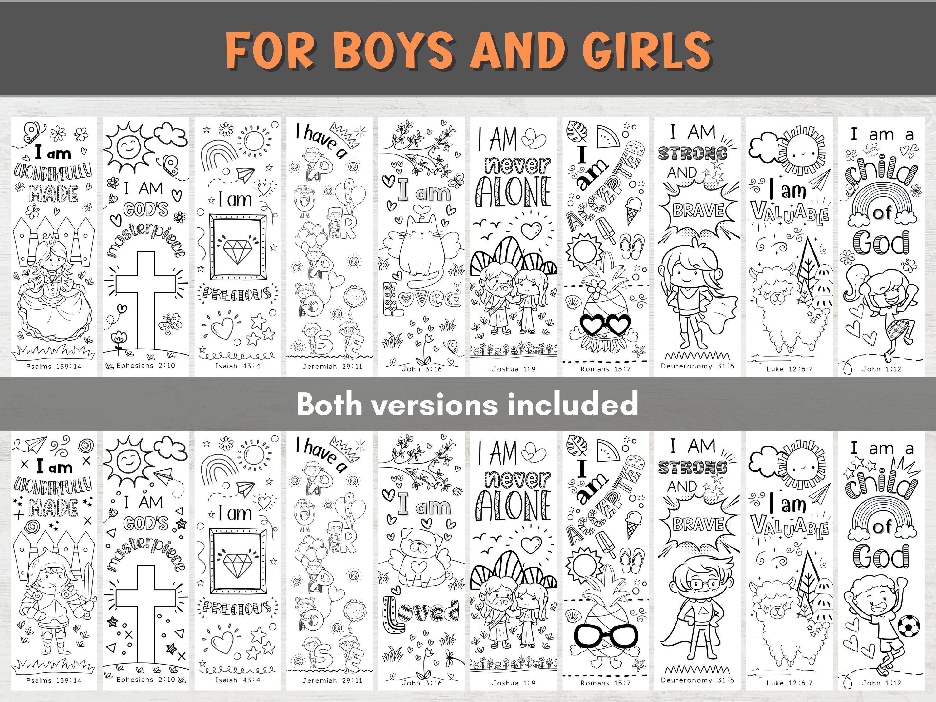 Christian Coloring Bookmarks for Kids - Affirmation Bible Verse Set - Etsy