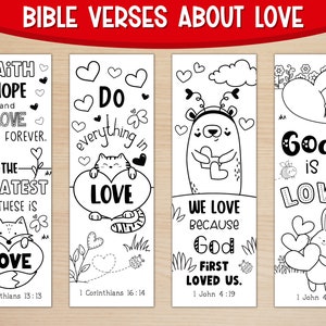 12 Coloring Bible Verse Bookmarks for Kids | Printable Love Bookmarks ...