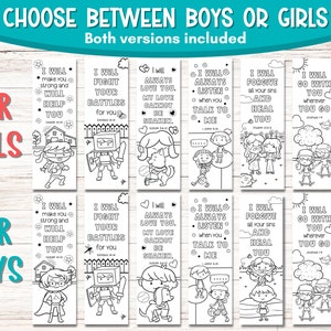 Peut inclure: Marque-pages imprimables en noir et blanc avec un choix de personnages masculins ou f&eacute;minins. Les marque-pages pr&eacute;sentent une vari&eacute;t&eacute; d'images, notamment un super-h&eacute;ros, un robot, un chien et un enfant. Le texte sur les marque-pages comprend des versets bibliques sur l'amour, la force et le pardon.
