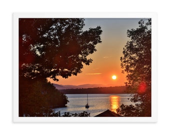 Lake Champlain Photo Print, Vermont, Sunset with sailboat, Vermont Fine Art Print, Vermont Landscape Photo