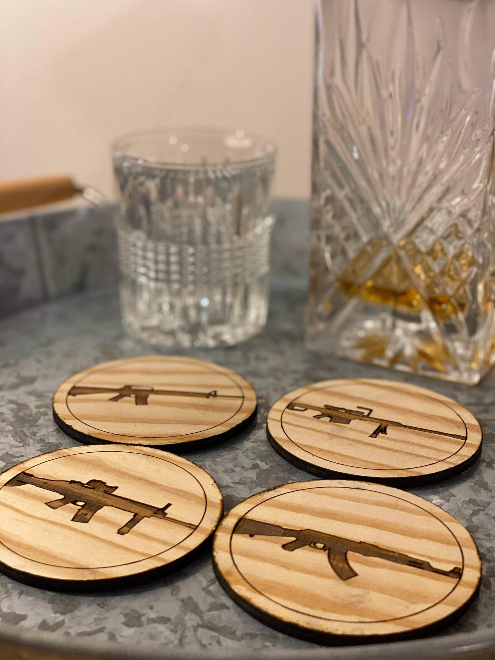 Laser engraved gun drink coasters guns gifts for him Etsy