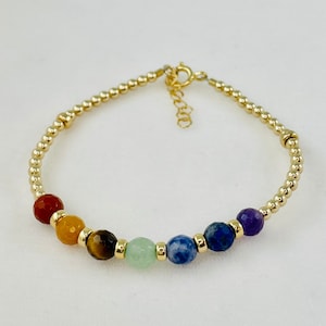 Dainty Gold Chakra Bracelet,Stackable Chakra Bracelet,Meditation Jewelry,Seven Chakra Bracelet,Reiki Bracelet,Rainbow Bracelet,Gift for Mom