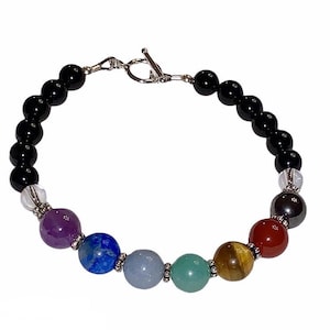 Black Onyx Chakra Bracelet,Gemstone Beaded Bracelet,Spiritual Meditation Zen Buddha Yoga Chakra Jewelry,Seven Chakra Bracelet,Reiki Bracelet
