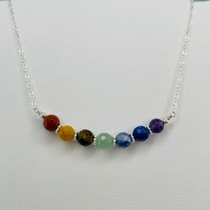 Sterling Silver 7 Chakra Bar Necklace,Chakra Bar Necklace,Healing Crystals Necklace,Stacking Layering Necklace,Healing Gemstone Necklace