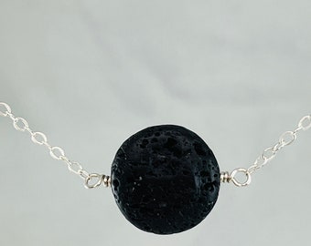 Essential oil lava stone diffuser dainty minimalist necklace