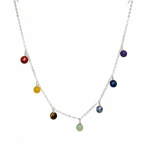 Sterling Silver 7 Chakra Necklace,Seven Chakra Necklace,Healing Crystals Necklace,Stacking Layering Necklace,Healing Gemstone Necklace