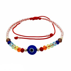 Red String Evil Eye with Chakra Crystal Bracelet,Evil Eye Protection Bracelet,Adjustable String Bracelet,Seven Chakra Crystal Bracelet