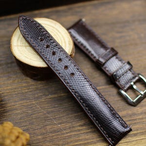 Dark Brown Lizard Leather Watch Strap 24mm 22mm 21mm 20mm Handmade Brown Leather Lizard Watch Band Lizard Leather Watch Strap 18mm 16mm 14mm