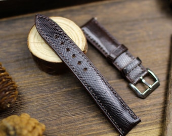 Dark Brown Lizard Leather Watch Strap 24mm 22mm 21mm 20mm Handmade Brown Leather Lizard Watch Band Lizard Leather Watch Strap 18mm 16mm 14mm