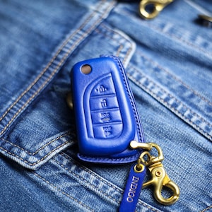 Leather Key Fob Cover for Toyotas C-HR, Toyotas Flip Key Camry, Corolla, RAV4 2018- 2021 Personalized name tag Lanyard Toyotas Accessories