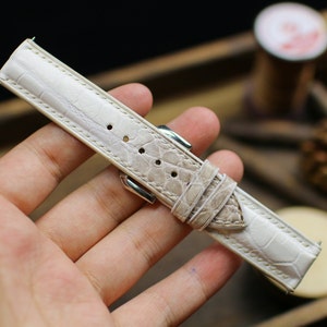 Himalayan White Leather Alligator Watch Strap 24mm 22mm 21mm 20mm Handmade Himalaya White Leather Watch Band Clasp Leather 18mm 16mm 14mm