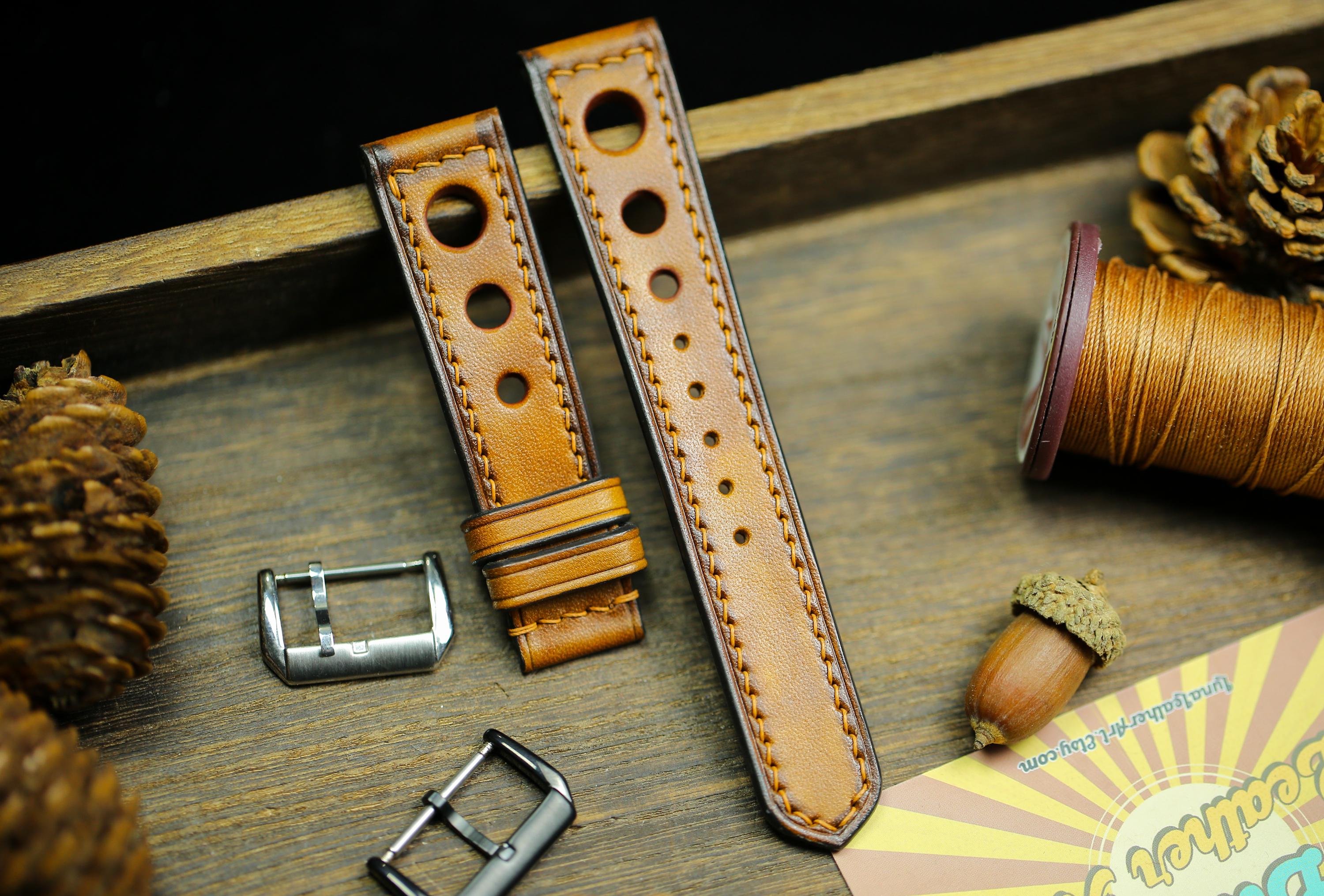 Royal Rally Strap Rally Hole Watch Strap Brown British Tan Patina Leather 24mm 22mm 21mm ...