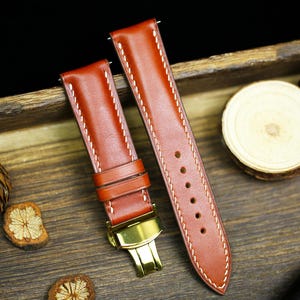 British Tan Vachetta Leather Watch Strap 24mm 22mm 21mm 20mm Leather Watch Band Deployant Clasp   Vachetta Brown Leather 18mm 16mm 14mm 12mm