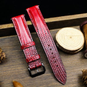 Red Black Lizard Leather Watch Strap 24mm 22mm 20mm Handmade Leather Red Patina Lizard Watch Band Lizard Leather Watch Strap 18mm 16mm 14mm