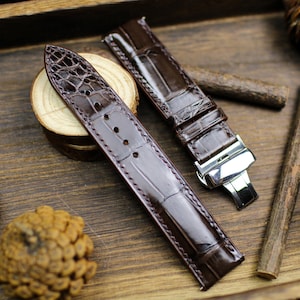 Dark Brown Leather Alligator Watch Strap 24mm 22mm 21mm 20mm Brown Alligator Leather Watch Band Brown Leather 18mm 16mm 14mm Deployant Clasp