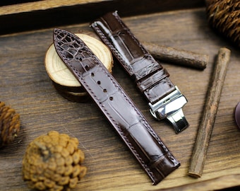 Donkerbruine leren alligator horlogeband 24 mm 22 mm 21 mm 20 mm bruine alligator leren horlogeband bruin leer 18 mm 16 mm 14 mm klapsluiting