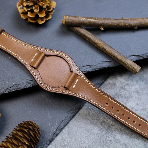 Bracelet en cuir véritable marron 20 mm, 22 mm 16 mm, 24 mm Bracelet de montre en cuir 18 mm, bracelet de montre en cuir, bracelet manchette pour Apple Watch