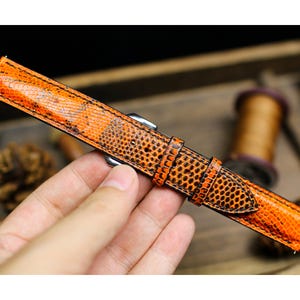 Orange Black Lizard Leather Watch Strap 24mm 22mm 21mm 20mm Handmade Leather Lizard Watch Band Lizard Leather Watch Strap 18mm 16mm 14mm