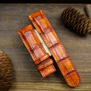 Patina Orange Alligator Leather Watch Strap Sizes 14mm 15mm 16mm 18mm 19mm 20mm 21mm 22mm 23mm 24mm Leather Watch Band Deployant Clasp Strap