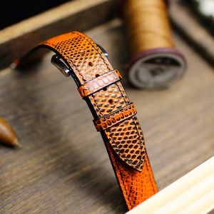 Orange Black Lizard Leather Watch Strap 24mm 22mm 21mm 20mm Handmade Leather Lizard Watch Band Lizard Leather Watch Strap 18mm 16mm 14mm