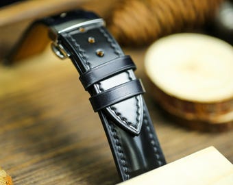 Black Shell Cordovan Leather Watch Strap 24mm 22mm 21mm 20mm Leather Watch Band Deployant Clasp Shell Cordovan Leather 18mm 16mm 14mm