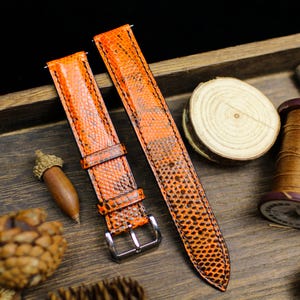 Orange Black Lizard Leather Watch Strap 24mm 22mm 21mm 20mm Handmade Leather Lizard Watch Band Lizard Leather Watch Strap 18mm 16mm 14mm