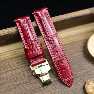 Oxblood Dark Red Alligator Leather Watch Strap 24mm 22mm 21mm 20mm Handmade Leather Watch Band Clasp Alligator Leather 18mm 16mm 14mm