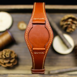 British Tan Leather Bund Strap 20mm, 22mm Bund Watch Band 16mm 24mm Leather Watch Band 18mm Leather Watch Strap, Applee Watch Band Cuff Band