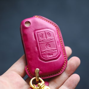 Custodia rosa per portachiavi Wrangler Grand Cherokee Wagoneer Gladiator Renegade in pelle, custodia per telecomando Rubicon Sahara JK JL Key
