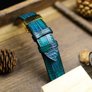 Aqua Green Alligator Leather Watch Strap 24mm 22mm 21mm 20mm Handmade Leather Watch Band Deployant Clasp Alligator Leather 18mm 16mm 14mm