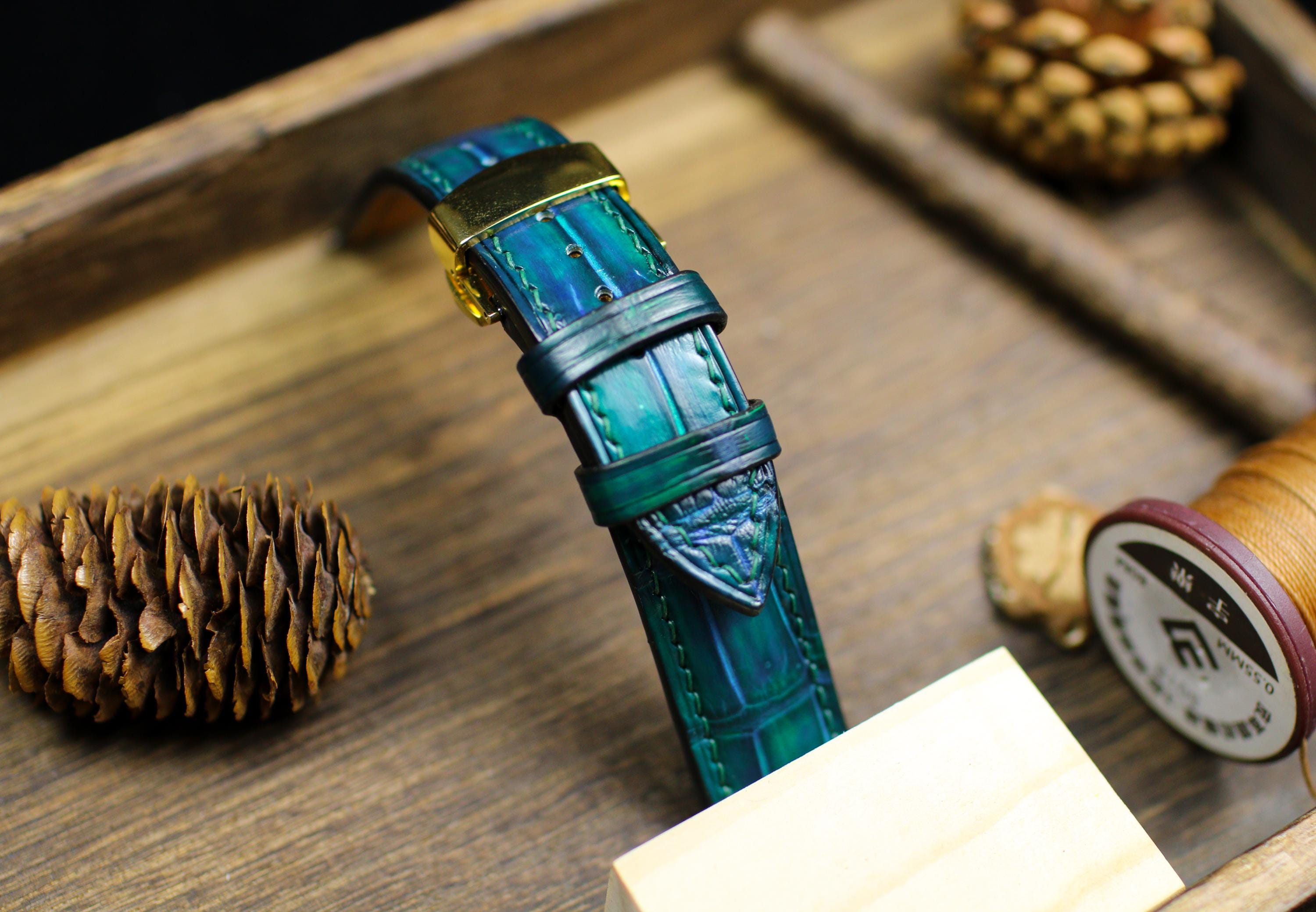 Aqua Green Alligator Leather Watch Strap 24mm 22mm 21mm 20mm  display picture 1